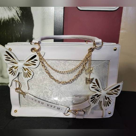 *UNIQUE WHITE GOTHIC BUTTERFLY SATCHEL PURSE NWT - Picture 1 of 8